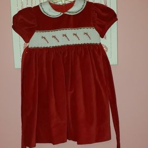 Red smock dress with candy canes. 24months